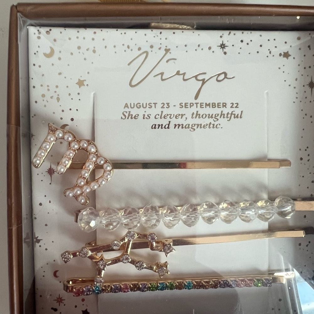 Virgo Zodiac Bobby Pins, Rhinestone Barrettes Hair Clips. Sets Of 4.